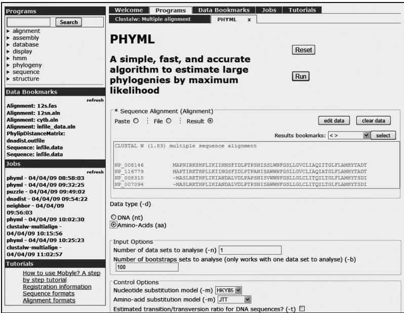 图 11-25 PhyML 操作页面