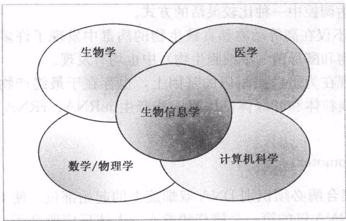 图 6-5 生物信息学是由多个学科综合形成的 (Bayat A. 2002)